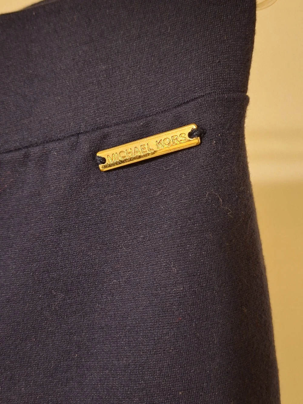 Michael Kors Navy Pull On Pants W/ Gold Logo Plaque